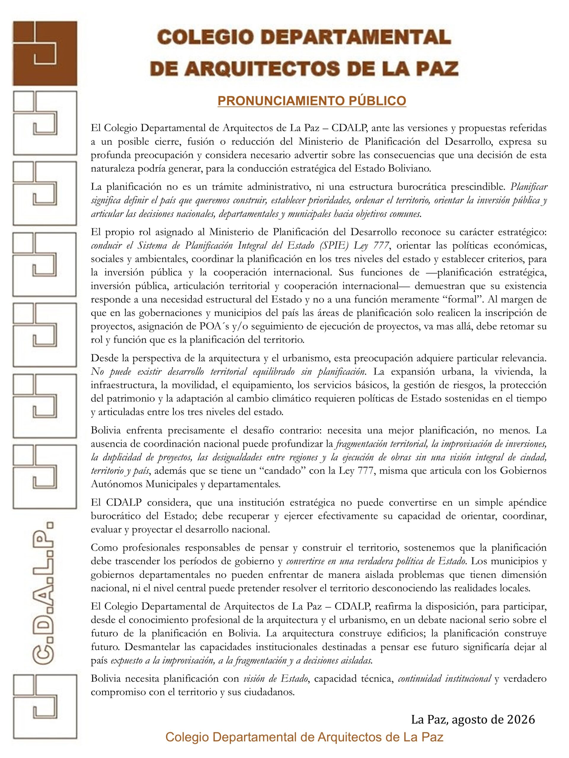 PRONUNCIAMIENTO PUBLICO