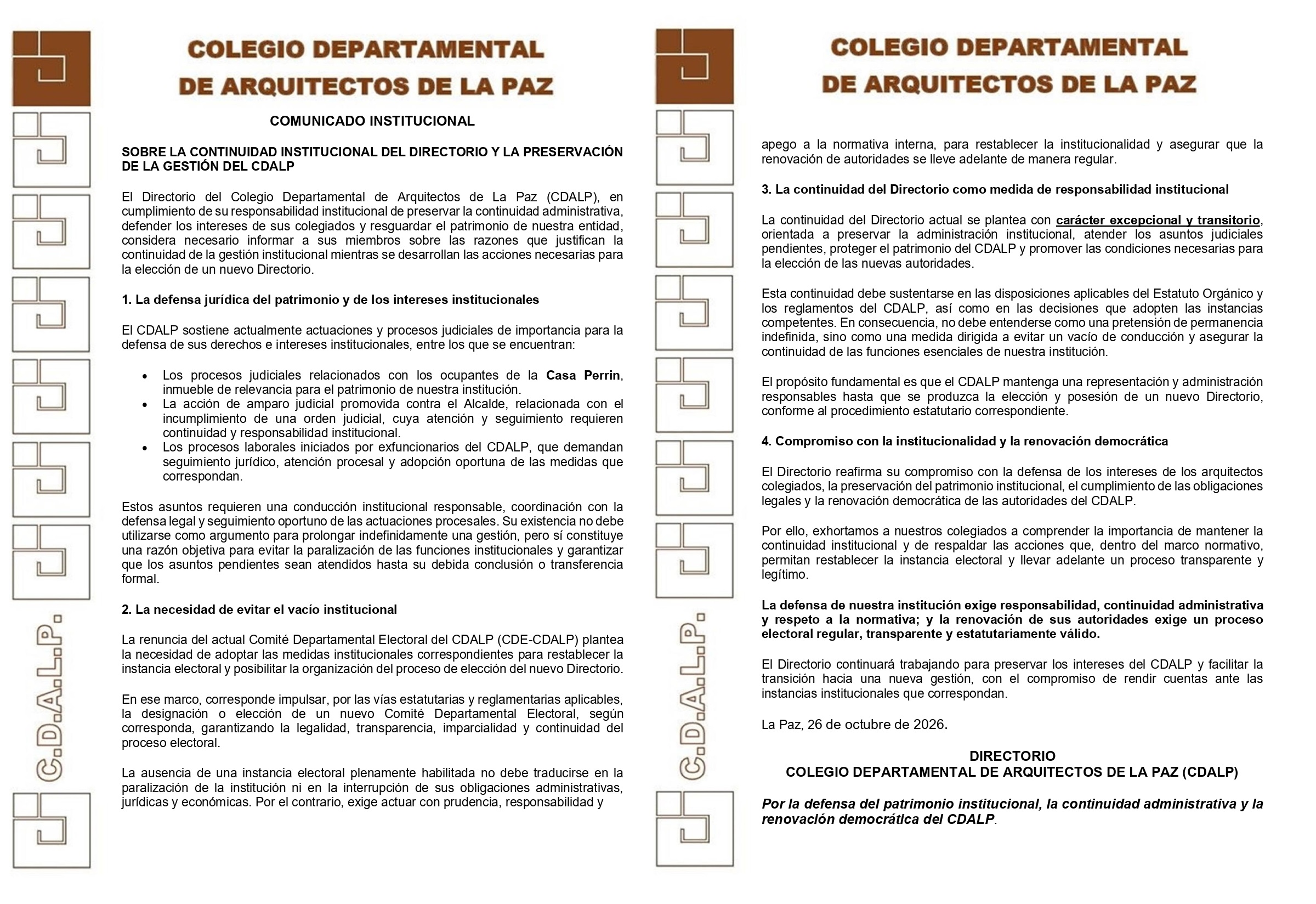 COMUNICADO INSTITUCIONAL
